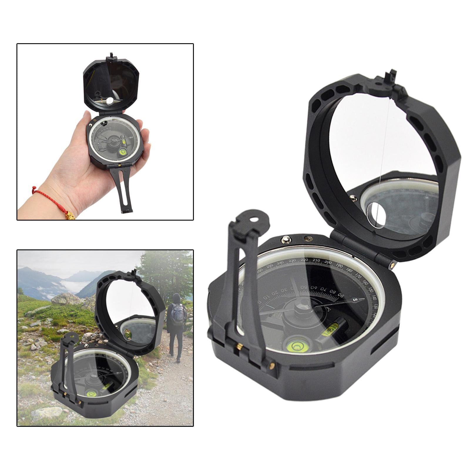 Wswqop Camping Compass Mirror with Pouch Lightweight Fluorescent for Hiking Backpacking