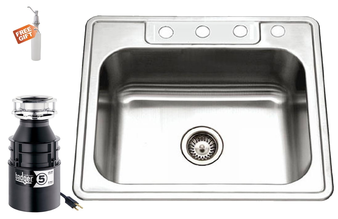 25" Stainless Steel Single Bowl Kitchen Sink Set with BADGER 5 Garbage