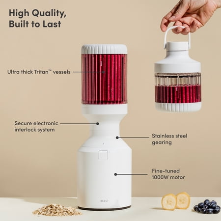 The Beast Blender; Personal Countertop Blending for Smoothies, Shakes, Food Prep & Frozen Fruits & Veggies; Extra Portable Vessels, Straw Cap & Straws Included; 1000W Motor (Cloud White)