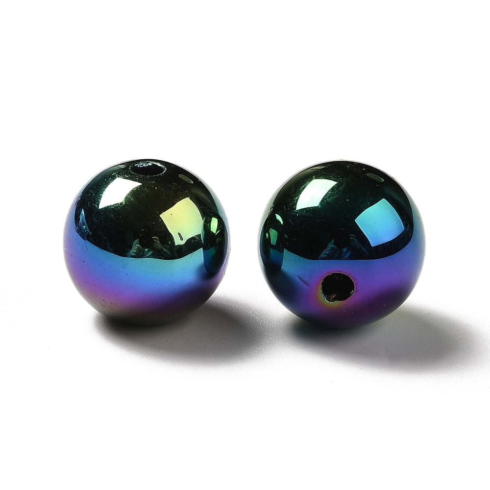 200pcs UV Plating Rainbow Iridescent Acrylic Beads Round Black 15~15.5x15.5~16mm Hole: 2.7mm