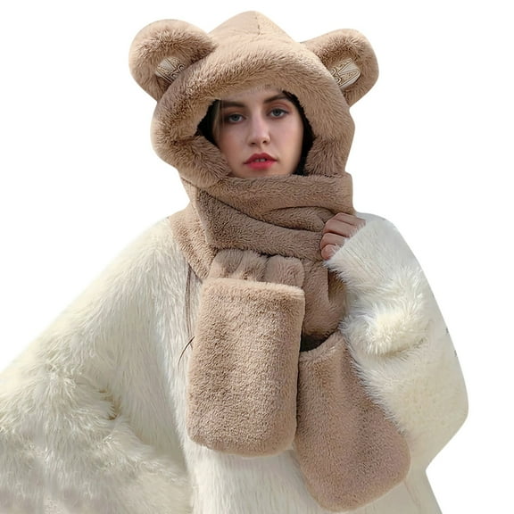 iHPH7 Christmas Gifts Hat and Scarf Set for Women Furry Hat Winter Accessories for Women Winter Scarf Scarves for Women Hooded Scarf for Women A One Size