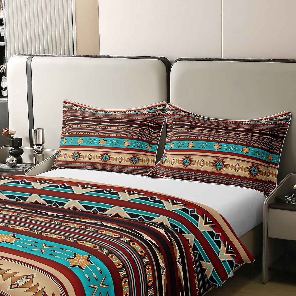 Loussiesd Aboriginal Design Southwest Jongens Meisjes Southwest Geometrische 100% Katoen Beddengoed Set Super King voor Kinderen Sweet Tribal Dekbedovertrek Set Vintage Groen Rood Kamer Decor