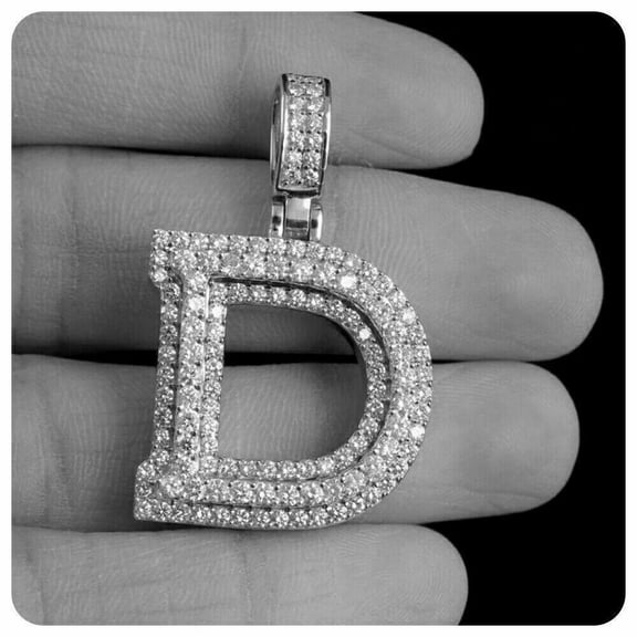 2Ct Lab Created Diamond 14k White Gold Plated Silver "D" Initial Letter Pendant