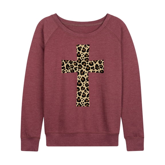 Instant Message - Leopard Print Cross - Women's French Terry Long Sleeve Pullover