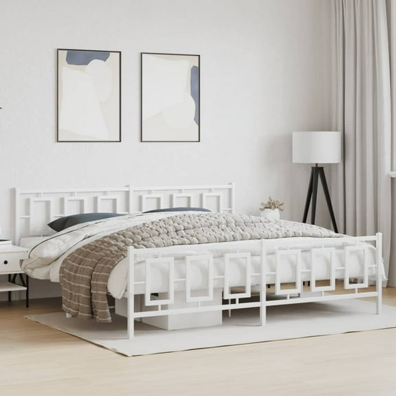 vidaXL Metal Bed Frame without Mattress with Footboard White 76"x79.9"