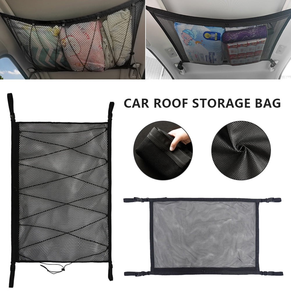 Van Jeep Adjustable Car Mesh Storage Bag for SUV Car Interior Roof Cargo Net Pocket-Universal Car Roof Interior Cargo Net Bag with Zipper 