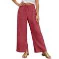 thumbnail image 2 of Casual Pants for Women 2026 Spring Summer Lightweight Elastic Waist Drawstring Side Split Hem Wide Leg Pants with Pockets, 2 of 6