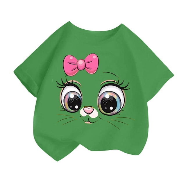 T-shirt à Manches Courtes Imprimé Mignon pour Filles, Été, Décontracté, Mode, Long, Rayé, Taille 8