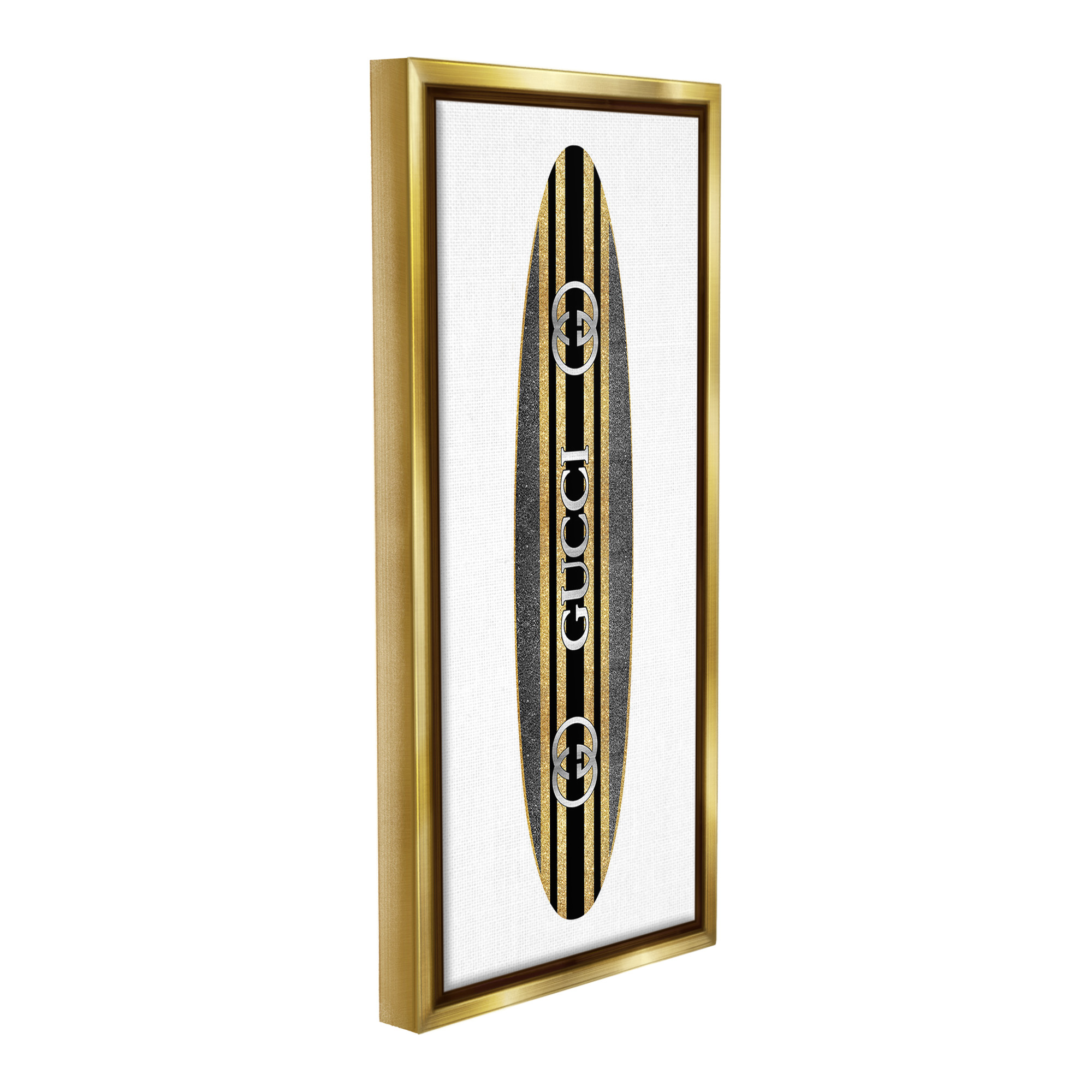 Stupell Industries Glam Brand Surfboard Nature Painting Gold Floater Framed Canvas Art Print Wall Art, 11 x 25