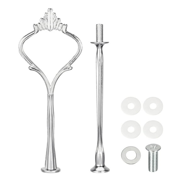 Uxcell 1 Set Cake Tray Stand Handle Plate Hardware Fitting, 2-Tiers Crown Silver
