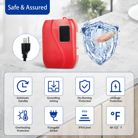 Miumaeov 3.0KW 110V Mini Instant Electric Tankless Hot Water Heater with LED Display For Bathroom Kitchen Red