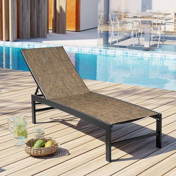 Joinhom Patio Aluminum Adjustable Chaise Lounge Chair Brown