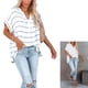 thumbnail image 2 of Camisa holgada a rayas Qarigey mujer manga corta cuello en V blanco 3XL, 2 of 6