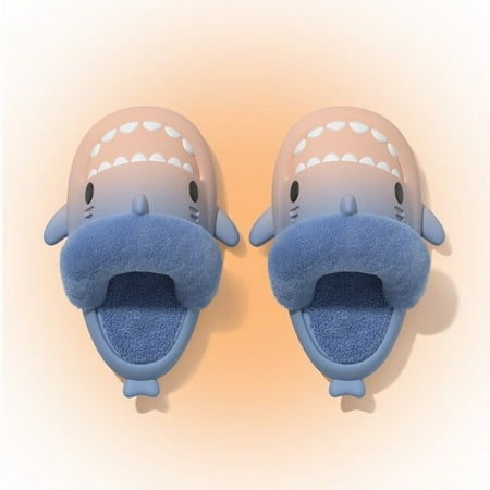 

QWZNDZGR 2022 Casual Winter Shoes For Women Couple Winter Warm Gradient Shark Slippers Anti-Skid Home Cute Flat Thick Bottom Mens Shoes