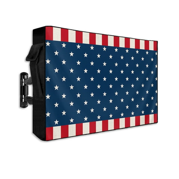 Independence Day American Flag Outdoor TV Cover 30 to 32 Inch Weatherproof, White Star Red Stripes 600D Oxford TV Covers with Waterproof Zipper, Outside Flat TV Screen Protector Size 30"Wx19"Hx4.5"D