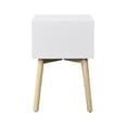 thumbnail image 4 of Bedside Table with 2 Drawer and Rubber Wood Legs, Modern Storage Cabinet Nightstand with Button Handle for Bedroom Living Room Furniture, Easy Assembly, Space Saving, White, 4 of 7