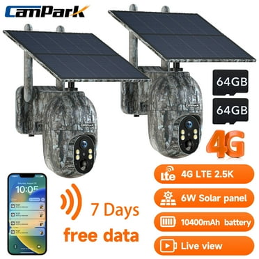 CAMPARK 2 Pack 4G LTE Cellular Trail Camera Wireless, Solar Game Camera with 360°Pan 90°Tilt, 2.5K HD Night Vision Motion Activated, Waterproof IP66, Hunting Security Camera with SIM&SD Card, NO WiFi