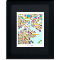 Trademark Fine Art "Boston MA Street Map 2" Canvas Art by Michael Tompsett, Black Matte, Black Frame
