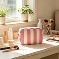 thumbnail image 5 of 9x6 Inch Striped Corduroy Makeup Bag, Zippered Cosmetic Pouch, Travel Organizer for Toiletry Storage, Outdoor Trip and Beauty Arrangement, 5 of 6