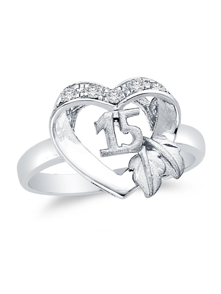 7.5 Jewel Tie Solid 14k Two Toned Gold Cubic Zirconia CZ 15 Years Birthday Heart Ring Size 7.5 Jewel Tie Solid 14k Two Toned Gold Cubic Zirconia CZ 15 Years Birthday Heart Ring Size