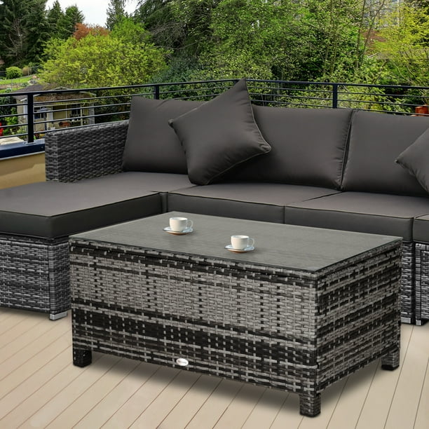Outsunny Rattan Coffee Table Patio Hand woven Side Table Wicker