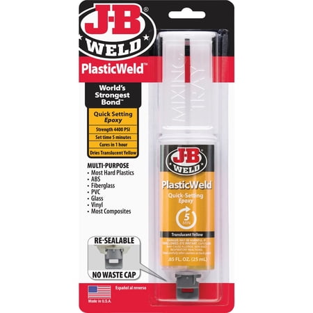 J-B Weld 50132 PlasticWeld Quick-Setting Epoxy Syringe - Translucent Yellow - 25 ml
