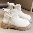 thumbnail image 5 of Babcutegg Girls Fall Short Boots British Style Bow Knot Pearl Chunky Sole Ankle Boots Kids Fashion Everyday Wear Beige Size 13.5 Little Kid, 5 of 5