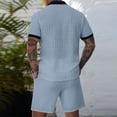 thumbnail image 4 of Timoontee Men's Summer Casual Breathable Tracksuits Short Sleeve Button Lapel Shirts and Elastic Waist Shorts Solid 2 Piece Outfits for Daily Wear Sky Blue M, 4 of 4
