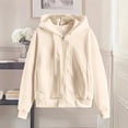thumbnail image 2 of WTOBBY Women's Plus Size V-Neck Sweatshirt Coat, Solid Color Long Sleeve Loose Fit, Casual Comfort Outerwear, Fashionable Street Style, Soft and Warm Fabric,Beige 5XL, 2 of 6