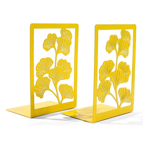 Giaone Metal Bookends for Shelves Hollowed Ginkgo Leaf Bookends Metal Book Stoppers