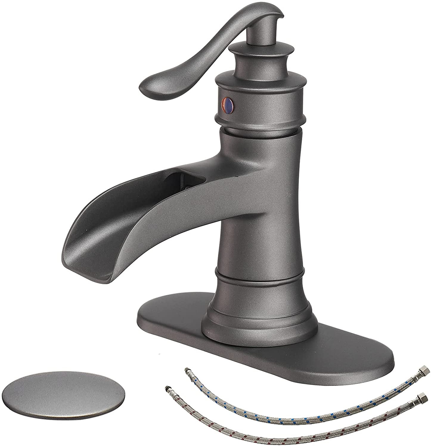 BWE Bathroom Sink Faucet Gray Waterfall Farmhouse Vanity Lavatory