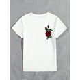 thumbnail image 3 of Women's Rose & Letter Print Short Sleeve Casual T-Shirt Graphic Tees Women Tops, 3 of 5
