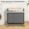 thumbnail image 2 of Rolling Laundry Hamper with Wheels 3-Section Laundry Sorter Rolling Laundrys Basket on Wheels with Removable Bag Clothes Hamper Laundrys Organizer Cart Bathroom Bedroom 120L Grey, 2 of 8