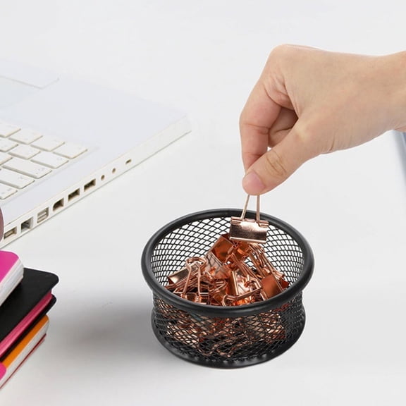 Paper Clip Organizer, Wire Mesh Binder Clip Holder, Round Wire Mesh Stackable Holder for Desk, Clips, Pins, Rubber Bands, Small Accessories, Black, Home, Office, Storage