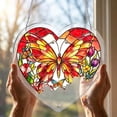 thumbnail image 3 of Yangka Heart Shaped Red Orange Butterfly Acrylic Puzzle Suncatcher, Floral Stained Glass Style Window Hanging, Bright Home And Garden Ornament, 3 of 7