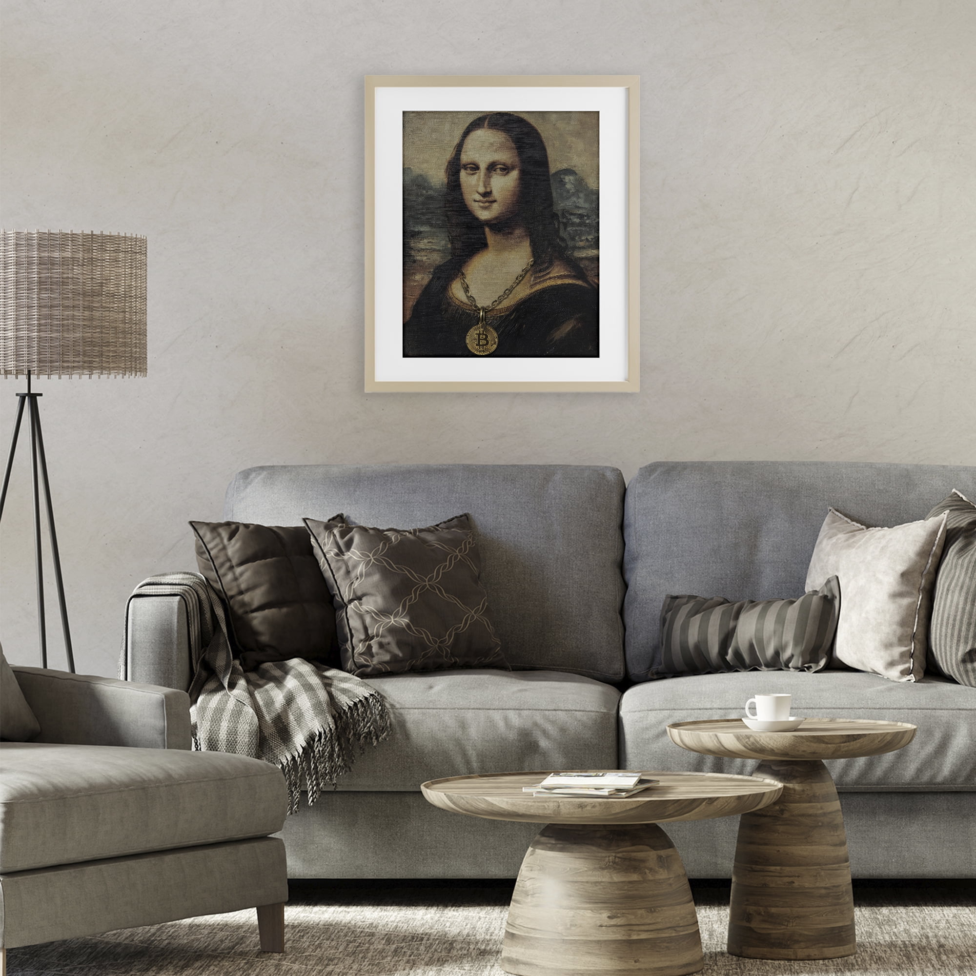 Stupell Industries Iconic Bitcoin Smile Classic Birch Framed Print Under Glass, design by Svetlana Aleynikova