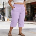 thumbnail image 2 of Diufon Womens Plus Size Capri Pants Summer Elastic High Waist Comfy Capris with Pockets Vacation Beach Trousers, 2 of 9