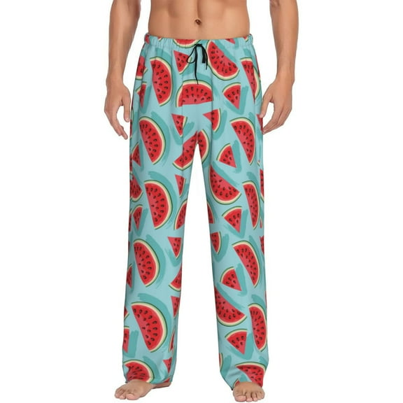 Logiee Watermelon Print Pajama Pants for Men,Men’s Pajama Bottoms,Mens PJ Pants with Pockets & Button Fly-Small