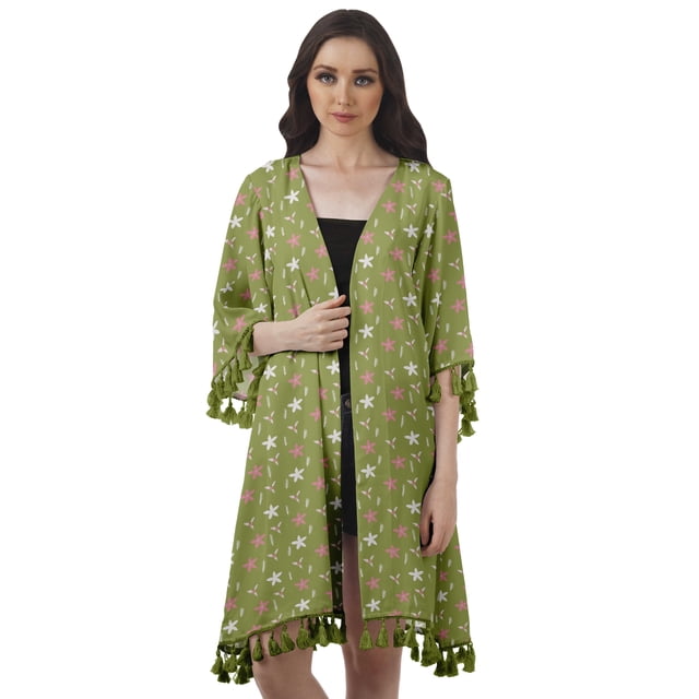 Moomaya Moss Georgette Printed Shrug Beach Cloth 3/4 Sleeve Cardigans For Women