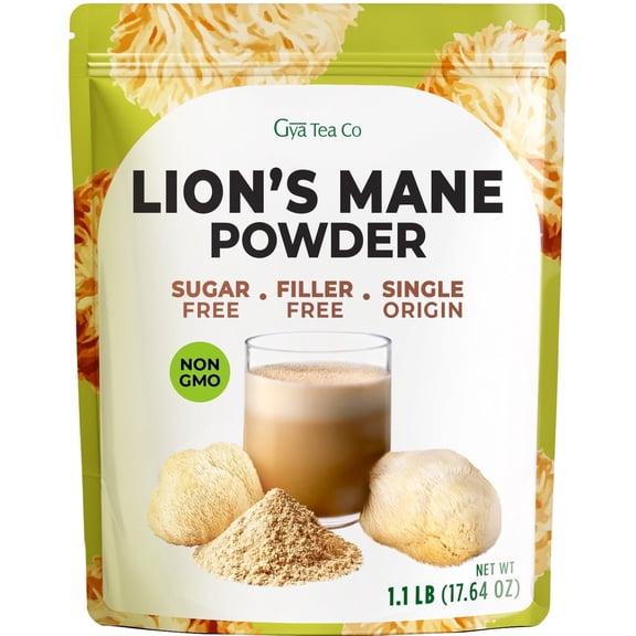 Gya Tea Co Lion’s Mane Mushroom Powder 1.1lb (17.64 oz) - to Improve Memory, Cognitive Function & Health - Mushroom Extract Superfood - Non-GMO, Gluten Free, Vegan, 250 servings