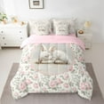 thumbnail image 2 of Feelyou Girl Rabbit Animal Twin Bedding Sets 7pcs, Pink Retro Floral Bedding Comforter Set, 2 of 8