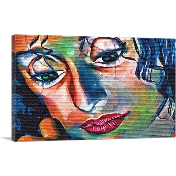 ARTCANVAS Woman's Face Multicolor Graffiti Canvas Art Print - Size: 18" x 12" (1.50" Deep)