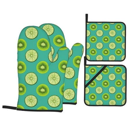 

Oven Mitts and Pot Holders Sets 4 pcs kiwi Lemon Non-Slip Oven Gloves Potholders Soft Quilted Lining Heat Resistant Gloves Hot Pads for Kitchen Cooking Baking
