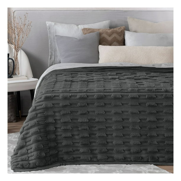Cobertor Tipo Piel Ultrasuave y Calido, Ideal para Invierno. Esquimal (Negro, King Size)
