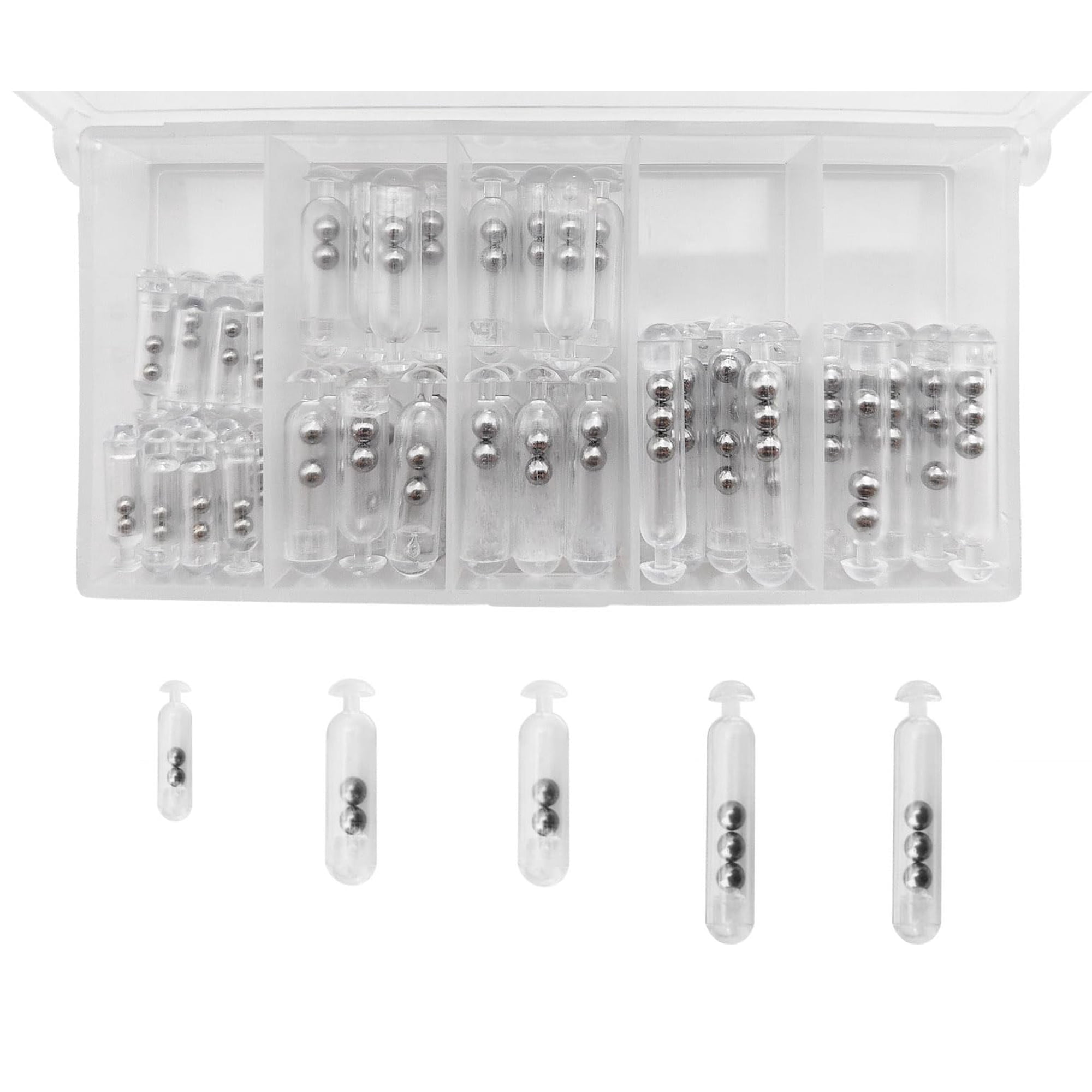 Fishing Rattles for Crappie Lure 56pcs/Box Plastic Tube Rattlers Insert Shake Attract 15-26mm Kit