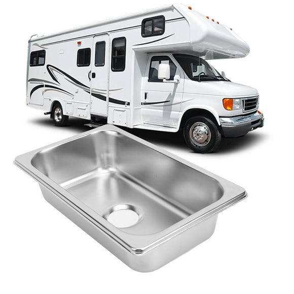 RV Kitchen Sink, RV Stainless Steel Single Basin RV Sink with 40mm Drain Hole, Drop in Bar Sink Single Square Sink Hand Wash Basin, for RV Caravan Boat, 10.4"X6.4"