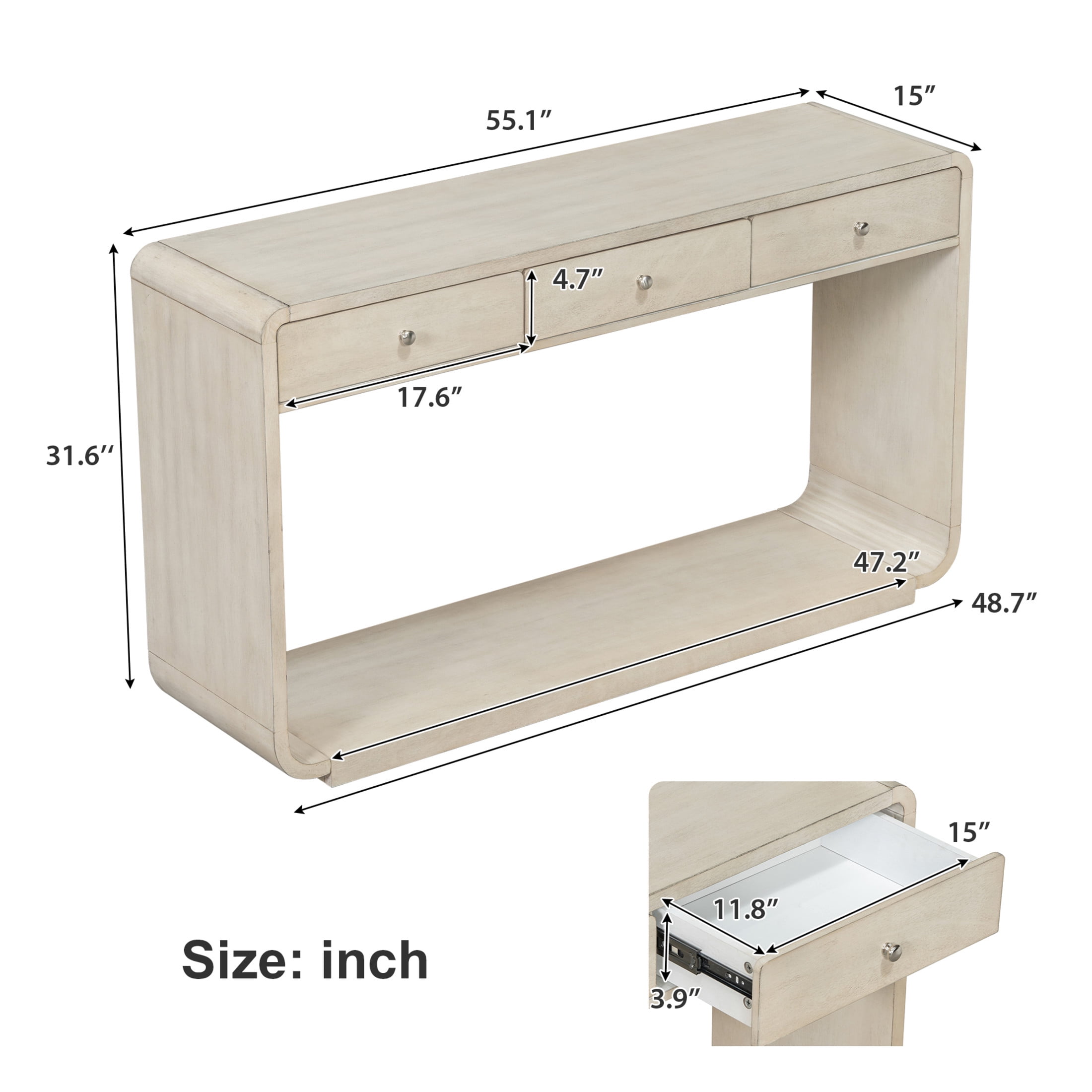 Christopher Knight Home 55" Console Table with 3 Drawers and Bottom Shelf, Natural