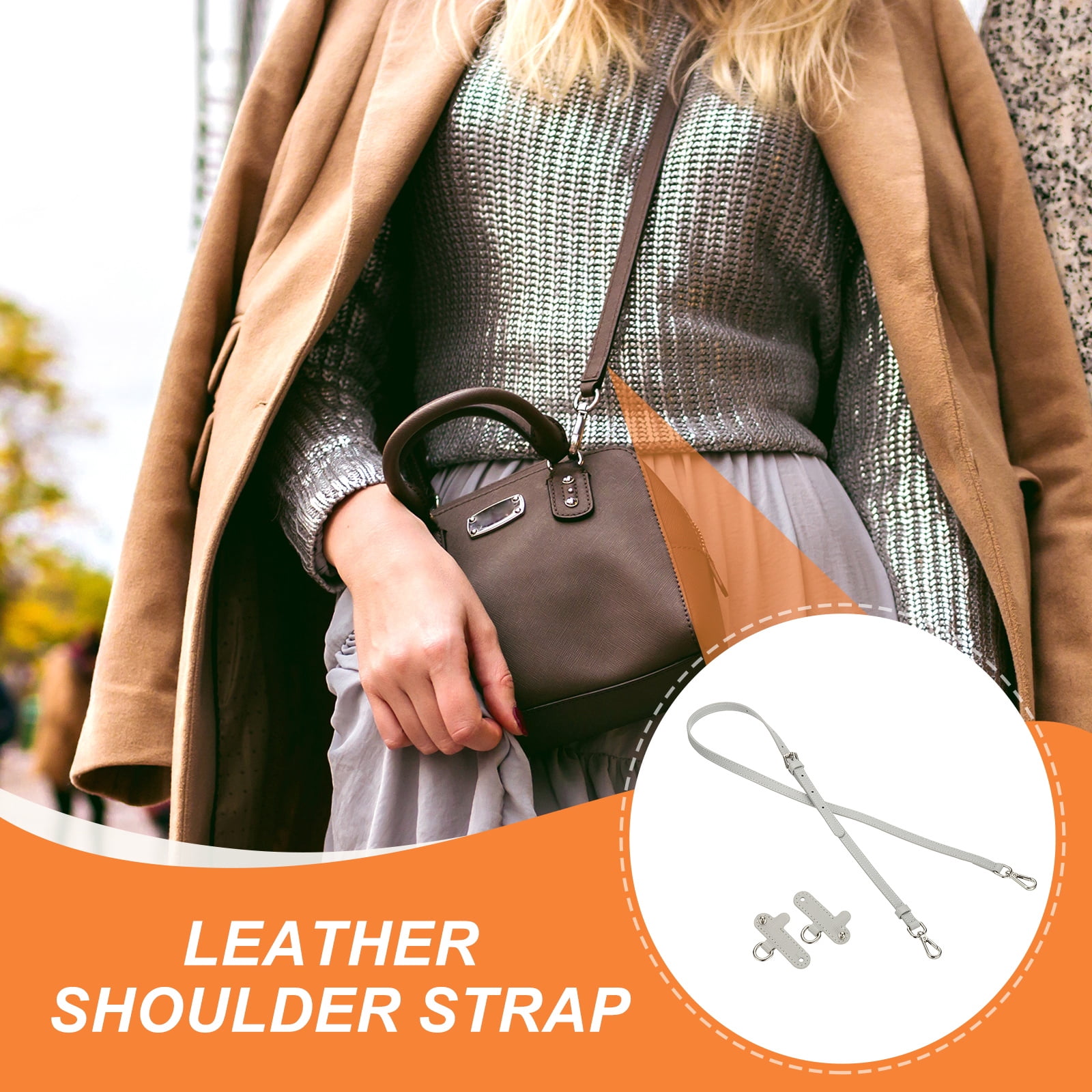 Leather Shoulder Strap, Adjustable Purse Straps Replacement Kit with Clasp for Handbag, Light Gray
