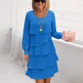 thumbnail image 3 of Tumotour Ayered Cake Dress for Women's Plus Size A-Line Cocktail-Length Dress Long Sleeve Casual Solid Color Square Neckline Fall Tunic Dress, 3 of 7