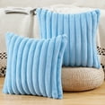 thumbnail image 1 of Set of 2 Faux Wool Plush Decorative Throw Pillow Covers 18x18 Inch Light Blue Fluffy Striped Soft Decorative Cushion Cover for Sofa Bedroom Pillow Shell, 1 of 6